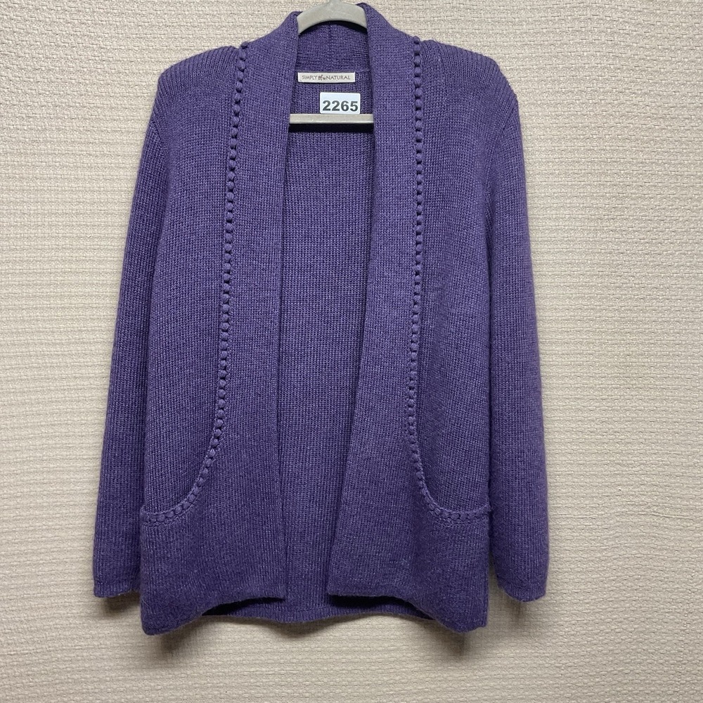 Simply Natural Sweater Womens One Size Purple‎ Alpaca Cardigan Open Front Peru